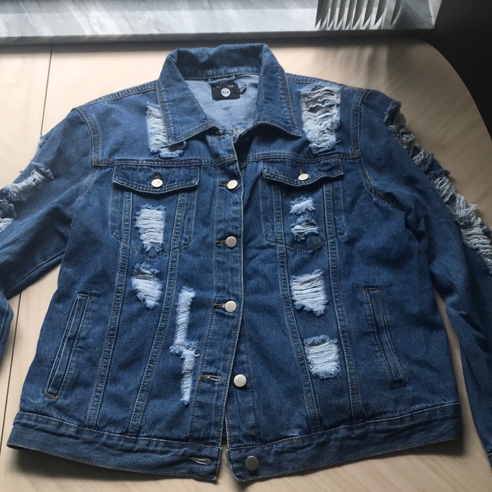 Boohoo distressed denim jacket oversized
